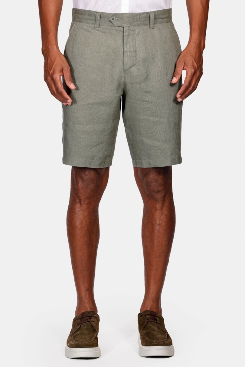 Bermuda Alfaiataria Linho Verde Folha Seca