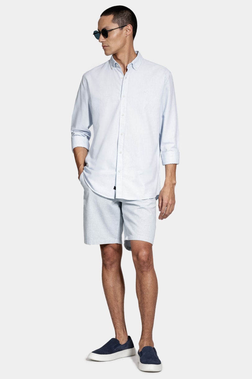 Bermuda Chino Algodão Classica Maquinetada Azul Claro