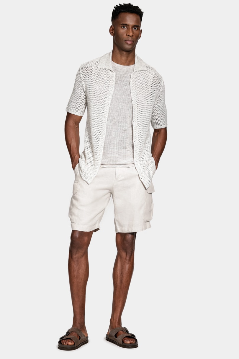 Bermuda Chino Cargo Linho Areia