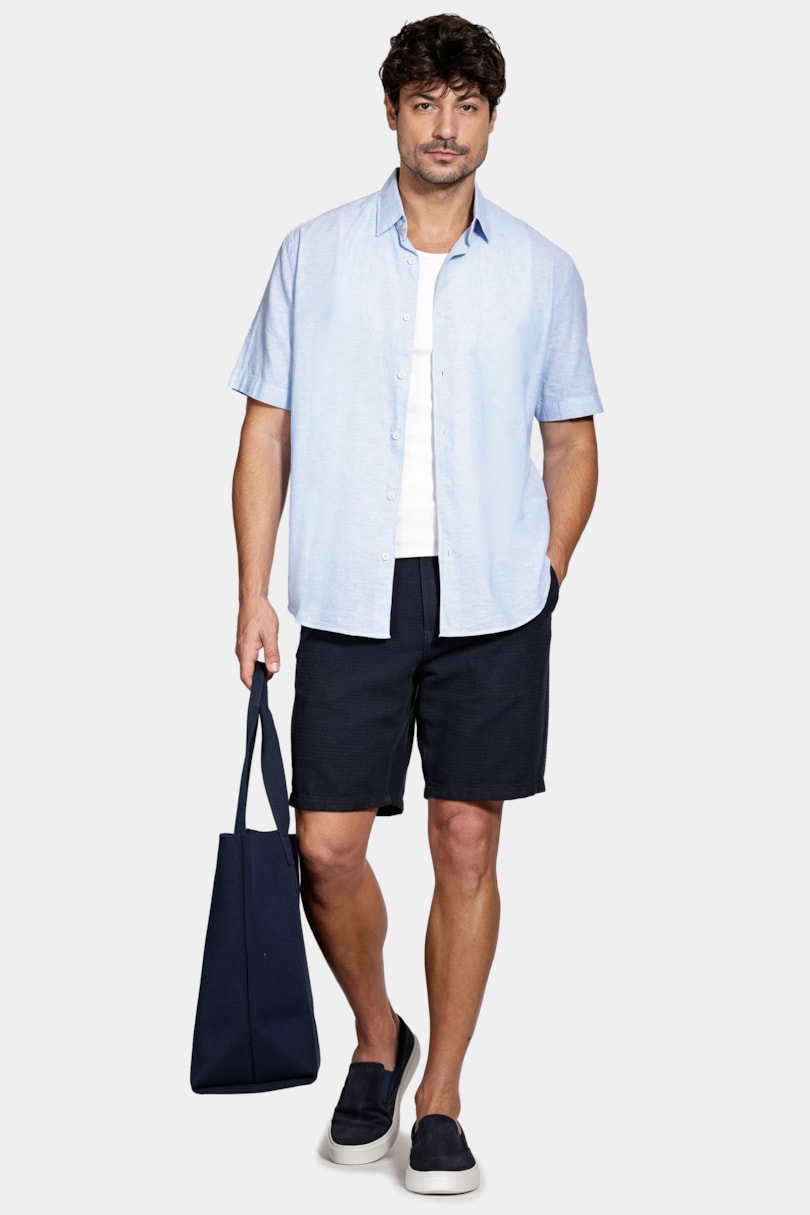 Bermuda Chino Classica Maquinetada Marinho