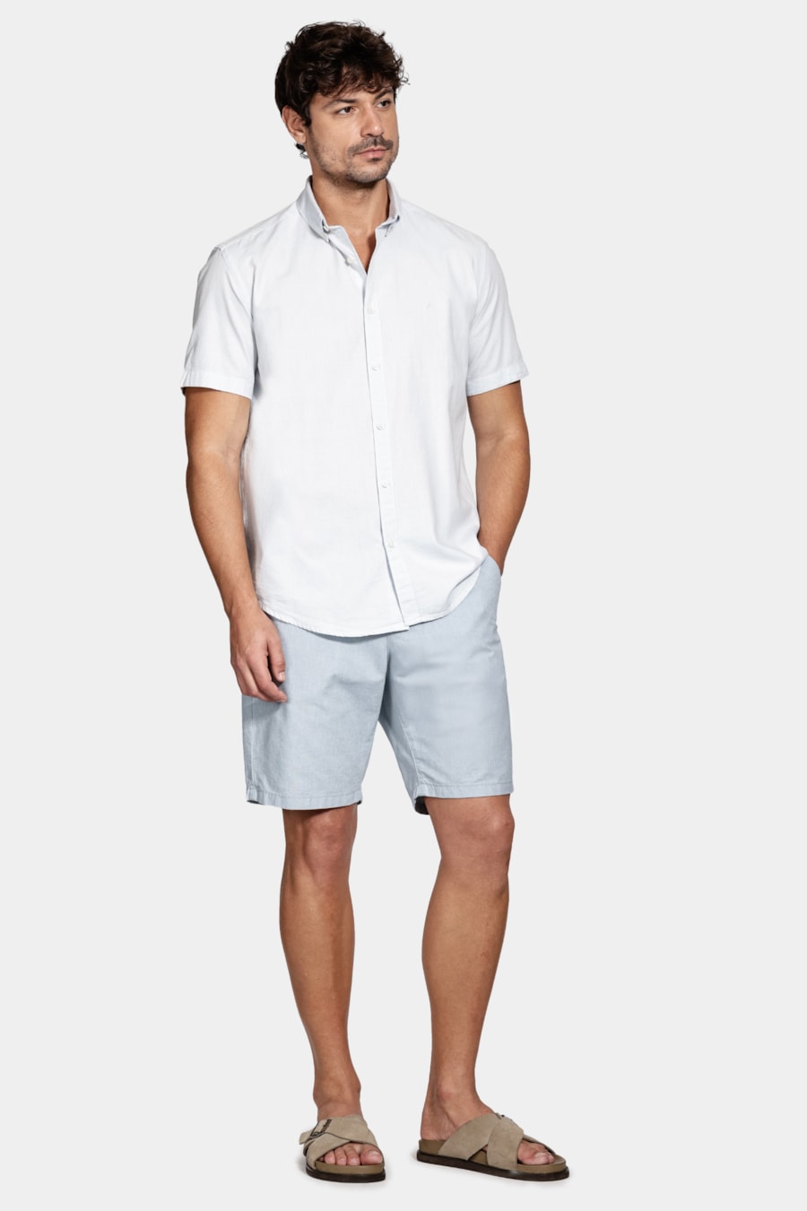 Bermuda Chino Classica Oxford Azul Claro — foto 2 de 6