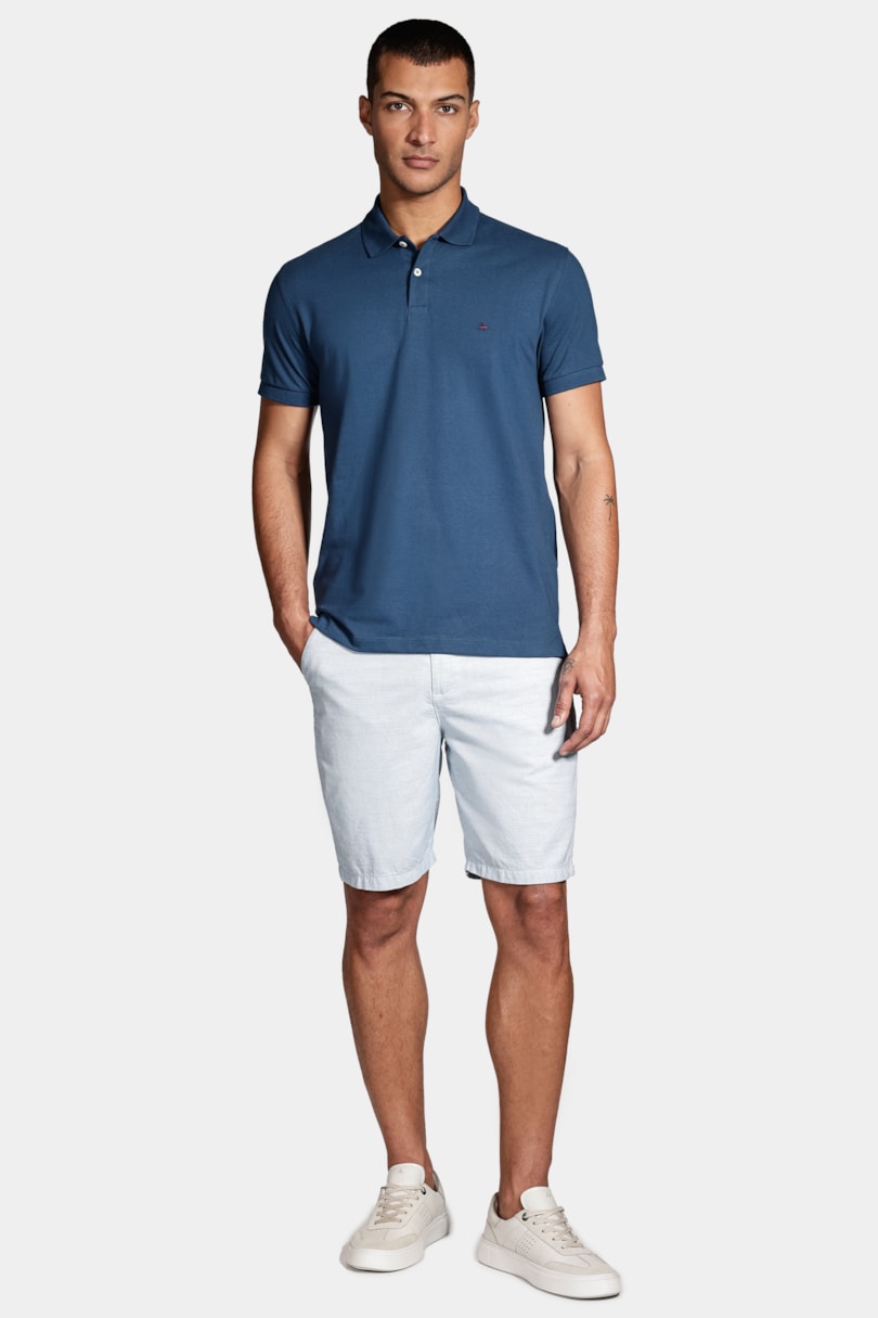 Bermuda Chino Clássica Oxford Azul Médio