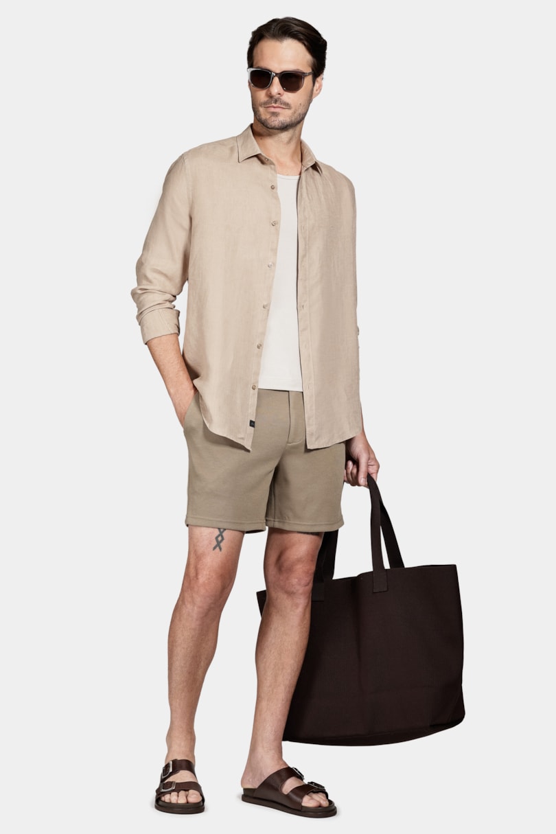 Bermuda Chino Comfort Knit Textura Caqui