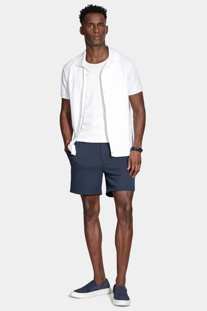 Bermuda Chino Comfort Knit Textura Marinho