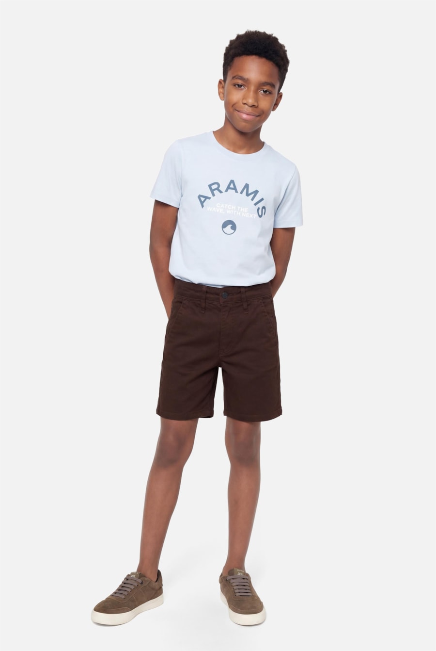 Bermuda Chino Infantil Bolso Reto Cacau — foto 2 de 4