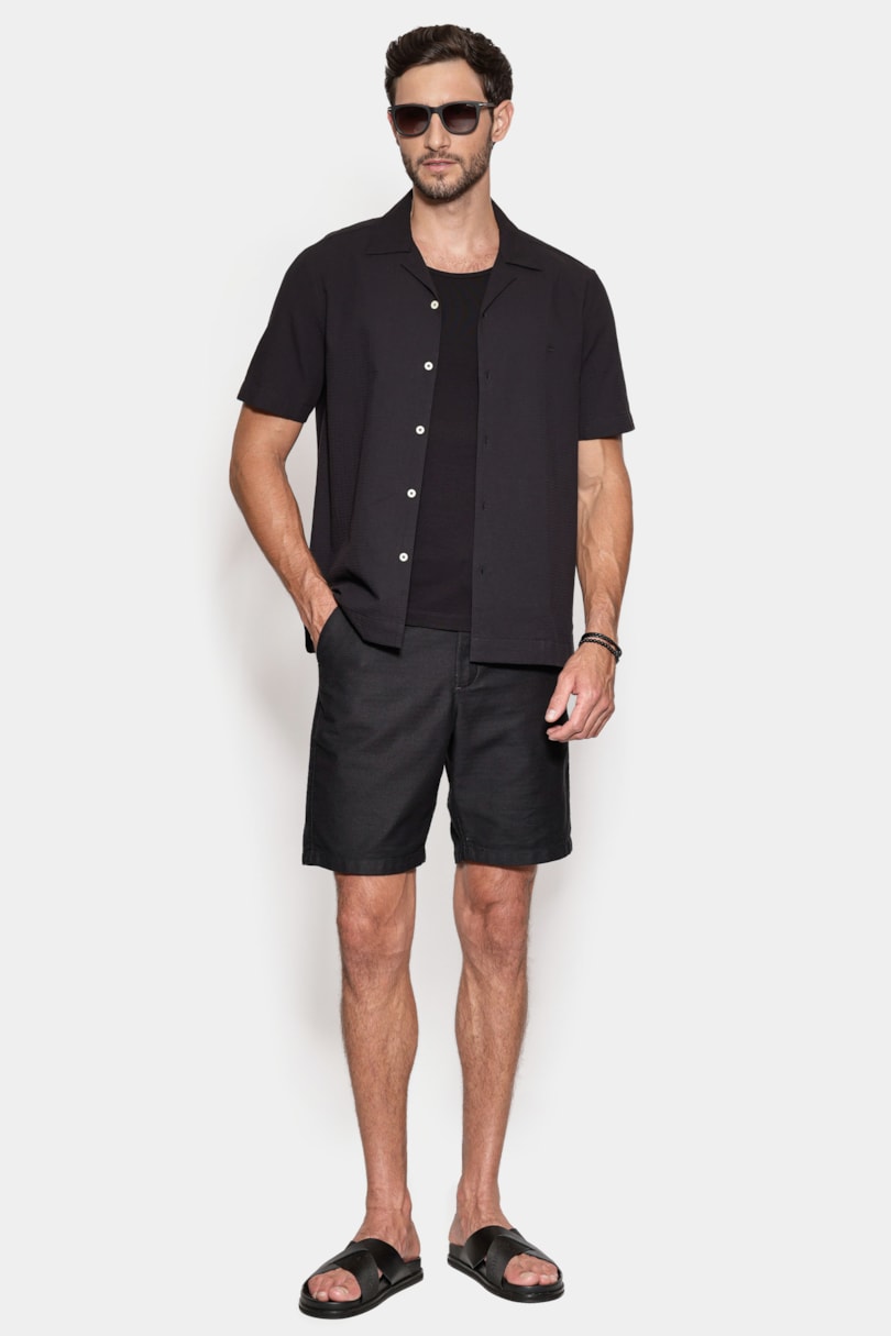Bermuda Chino Maquineta Sólida Preto