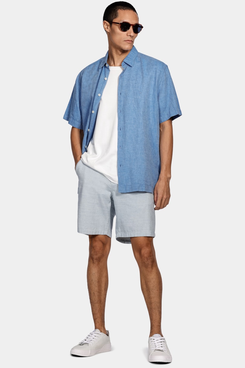 Bermuda Chino Maquinetada Flamê Azul Médio