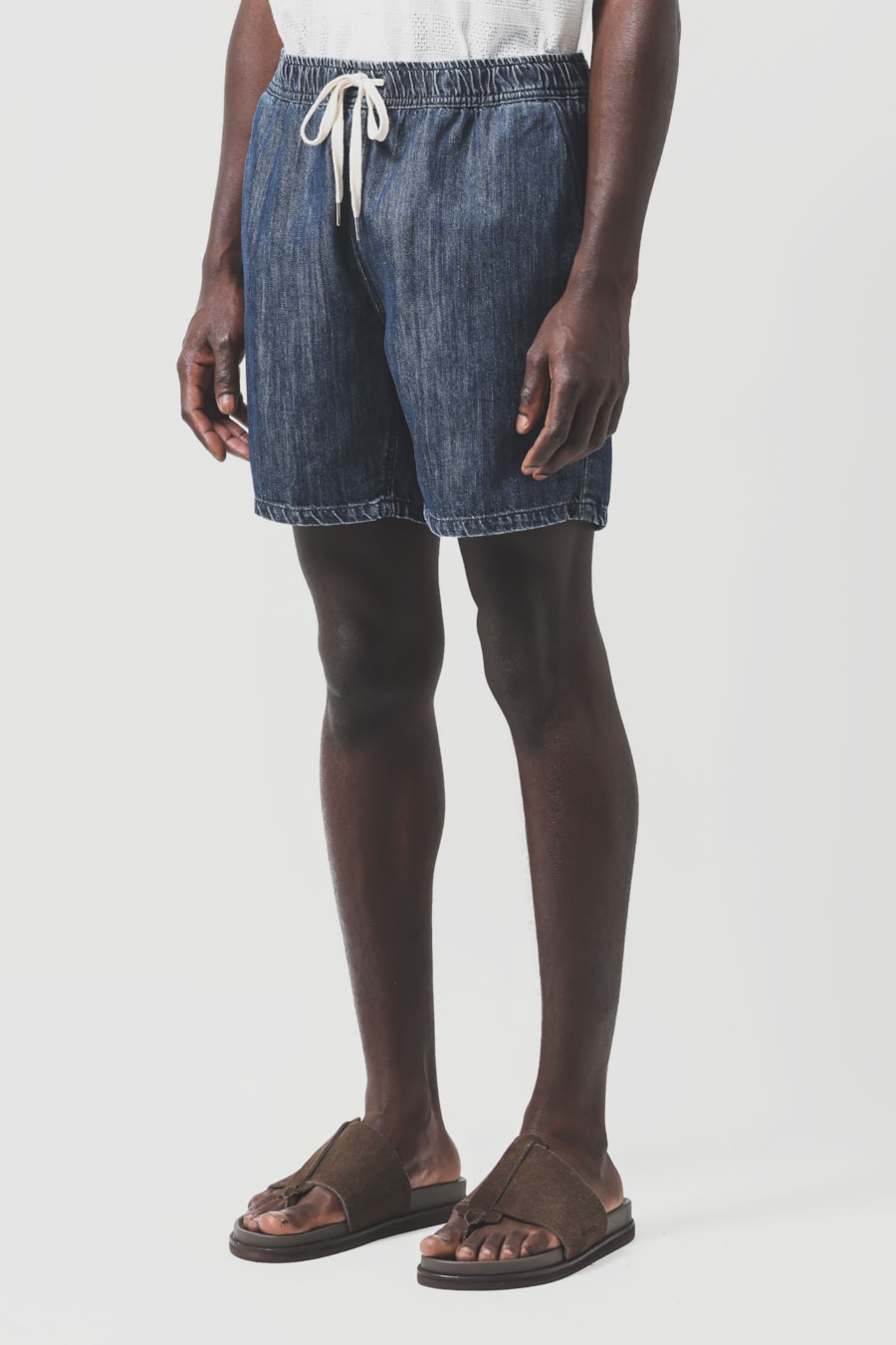 Bermuda Jeans Cós Elástico Cadarço Azul Escuro — foto 1 de 6