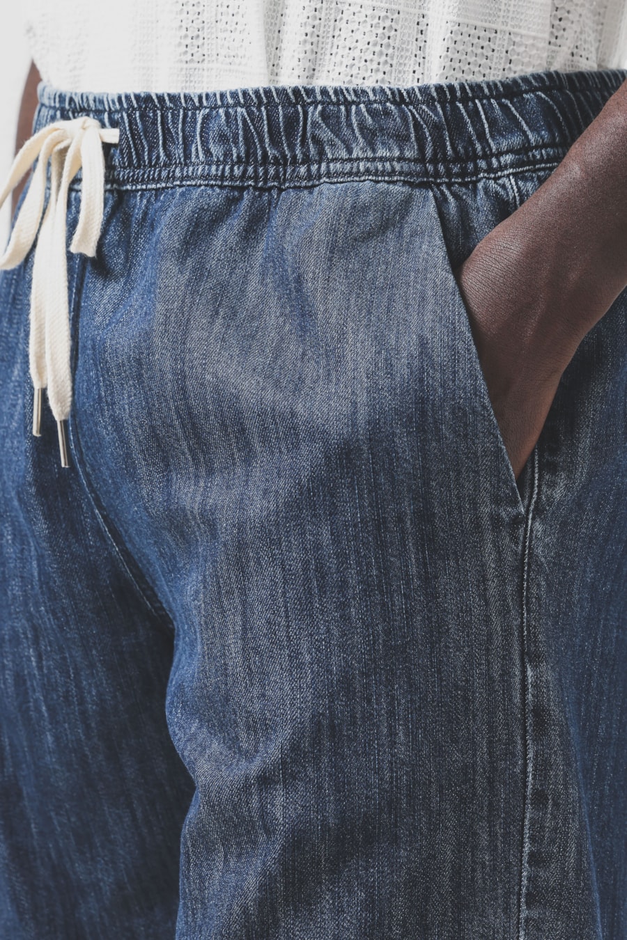 Bermuda Jeans Cós Elástico Cadarço Azul Escuro — foto 3 de 6