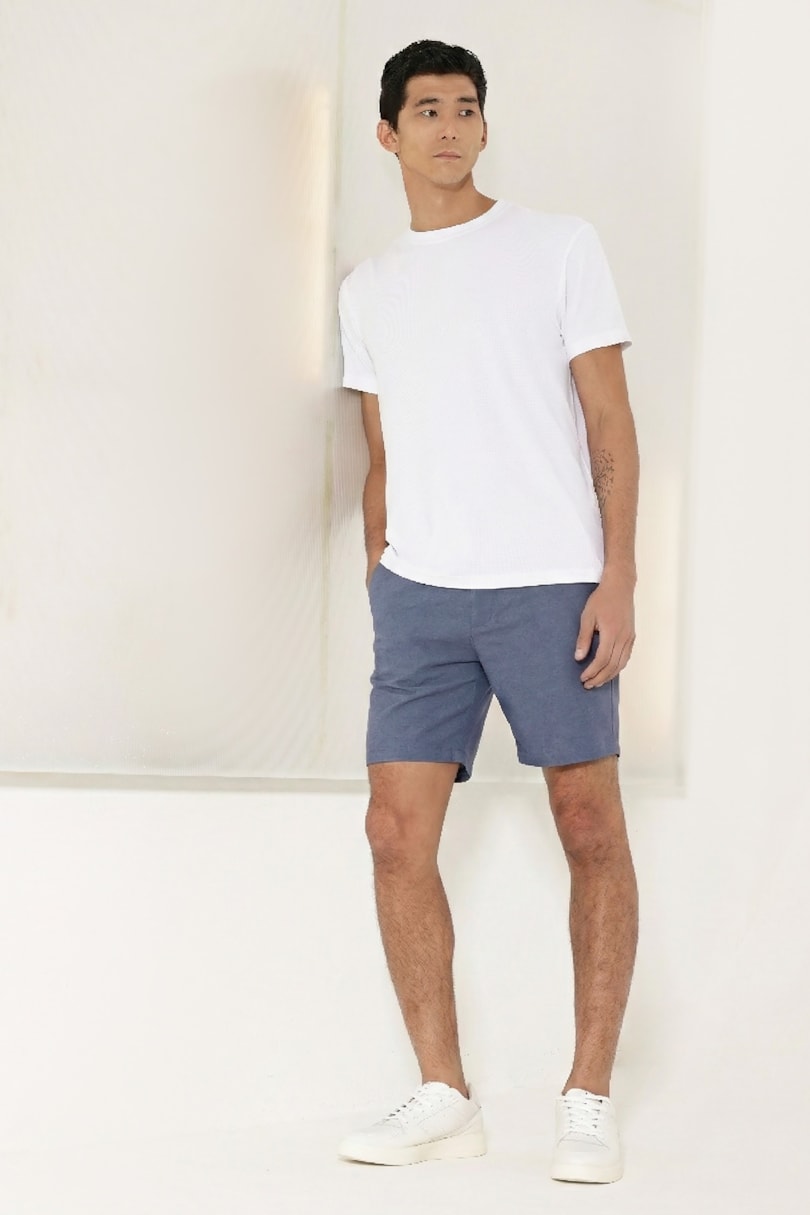 Bermuda Malha Chino Viscose Com Bolsos Azul Medio