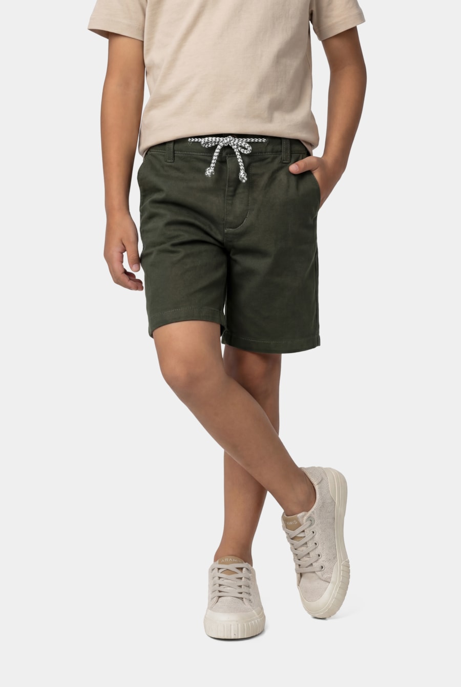 Bermuda Sarja Chino Infantil Maquinetada Verde Militar — foto 1 de 4