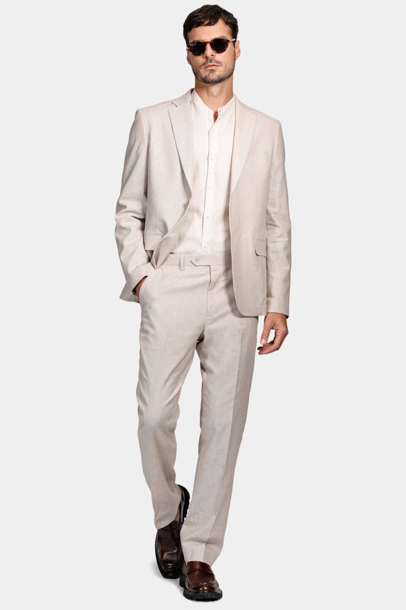 Calça Alfaiataria Linho Oxford Slim Cáqui