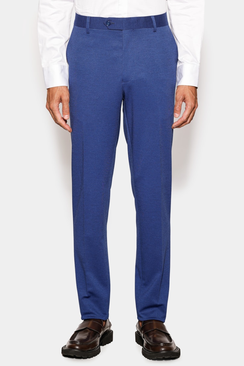 Calça Alfaiataria Malha Mescla Slim Azul Medio