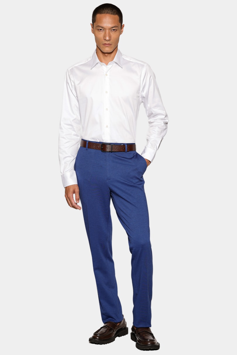 Calça Alfaiataria Malha Mescla Slim Azul Medio