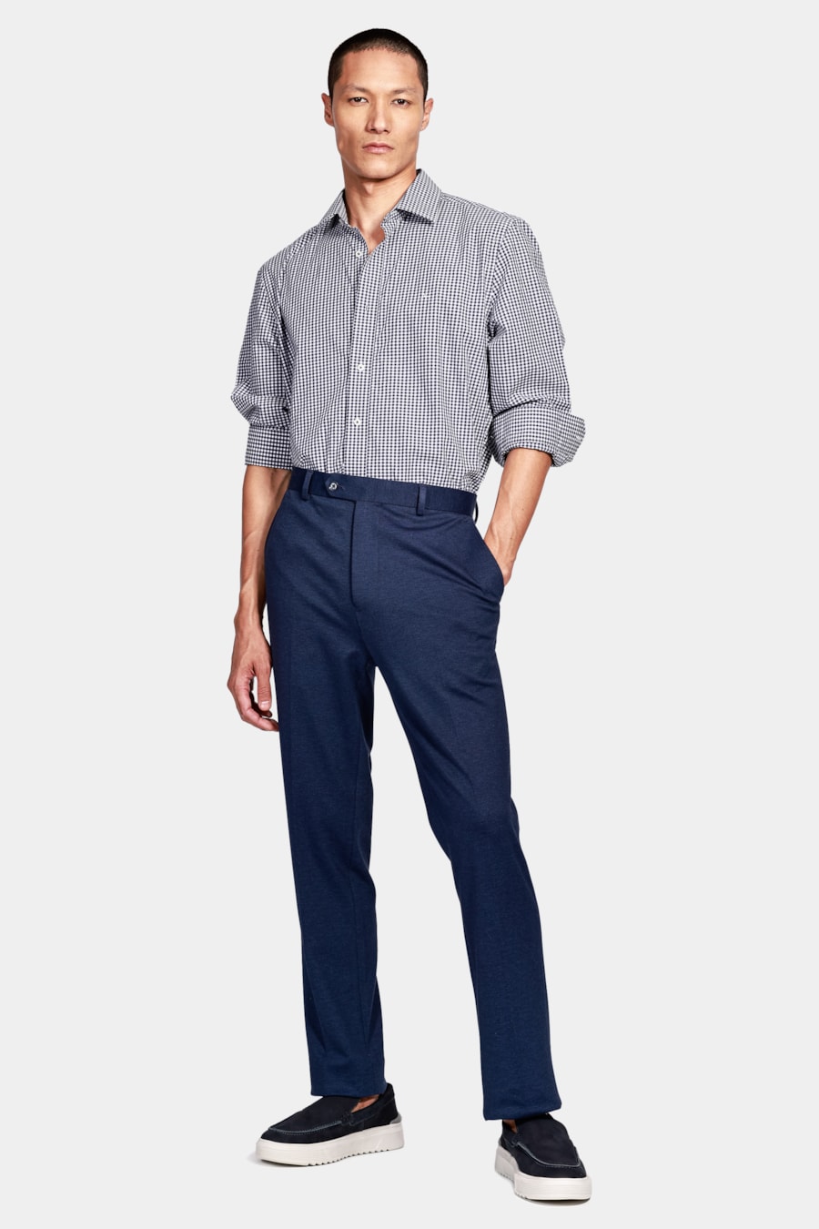 Calça Alfaiataria Malha Mescla Slim Azul Mescla — foto 2 de 6