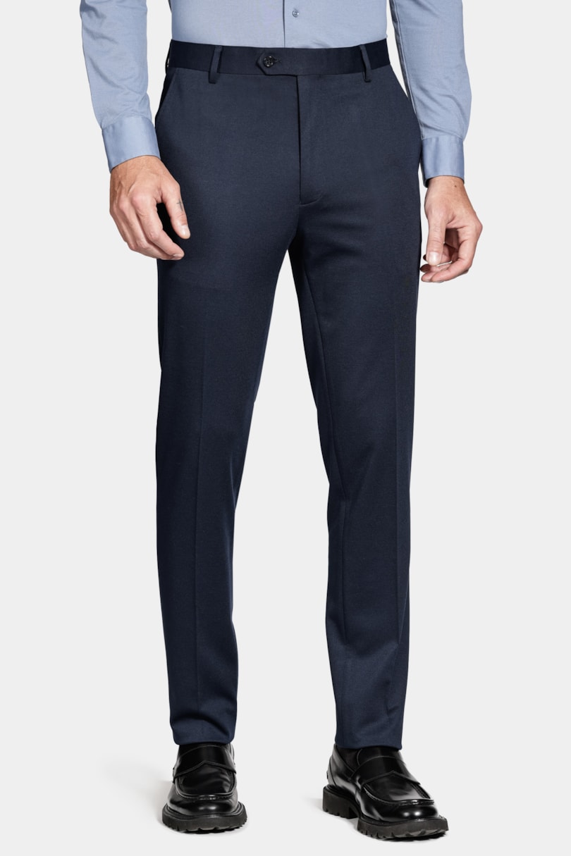 Calça Alfaiataria Malha Mescla Slim Marinho