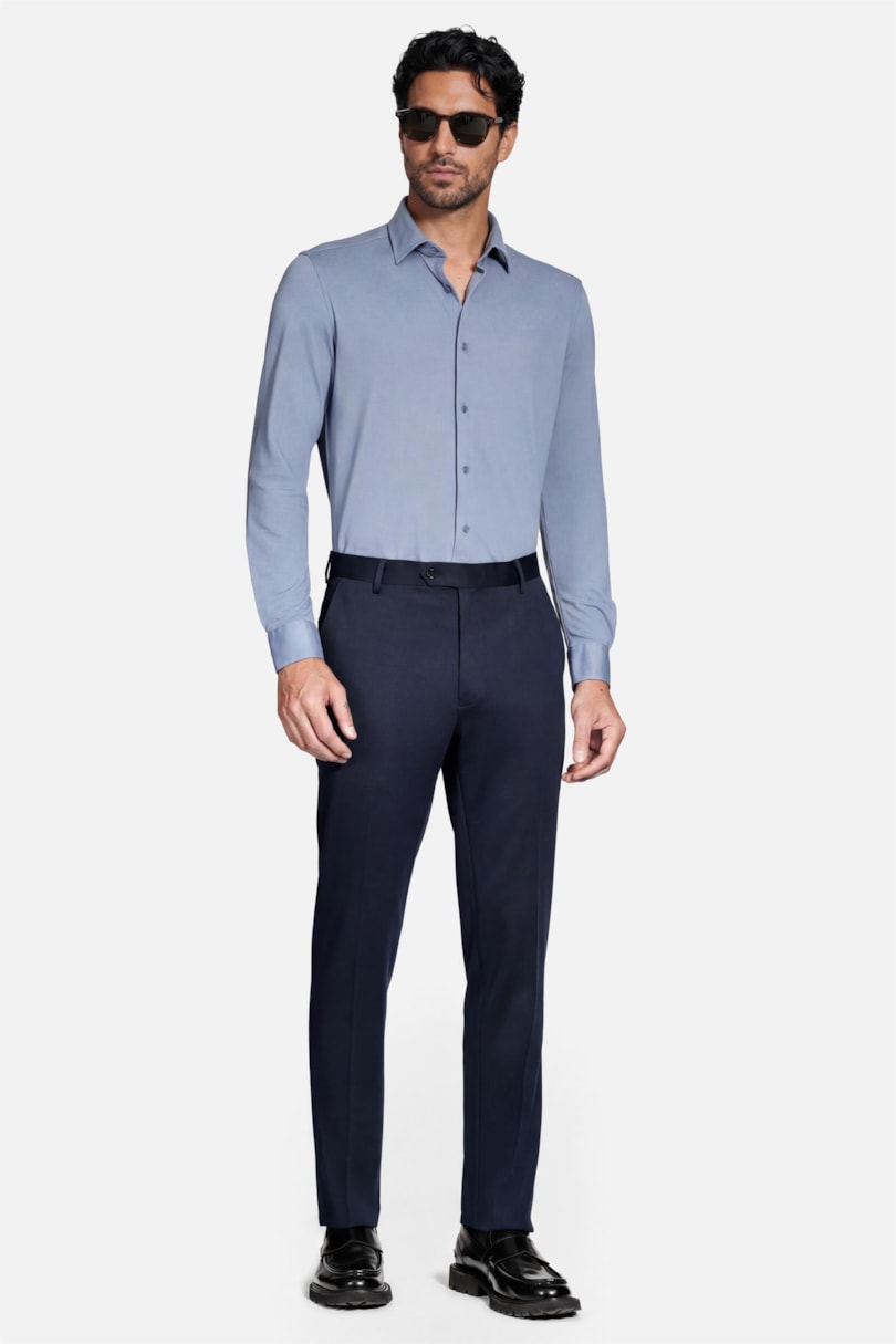 Calça Alfaiataria Malha Mescla Slim Marinho