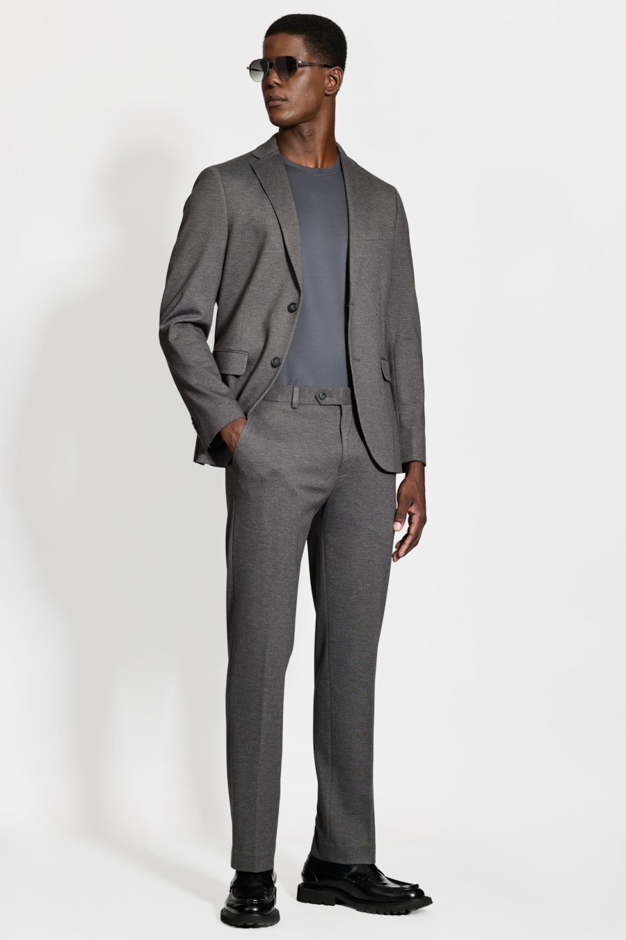 Calça Alfaiataria Malha Super Slim Preto Mescla — foto 2 de 6