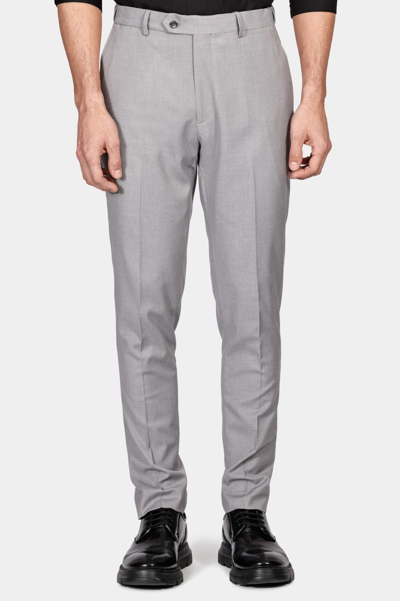 Calça Alfaiataria Slim Com Elastano Cinza Claro