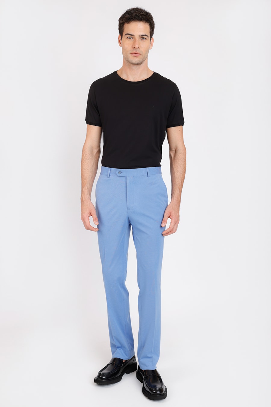 Calça Alfaiataria Super Slim Malha Azul — foto 2 de 6