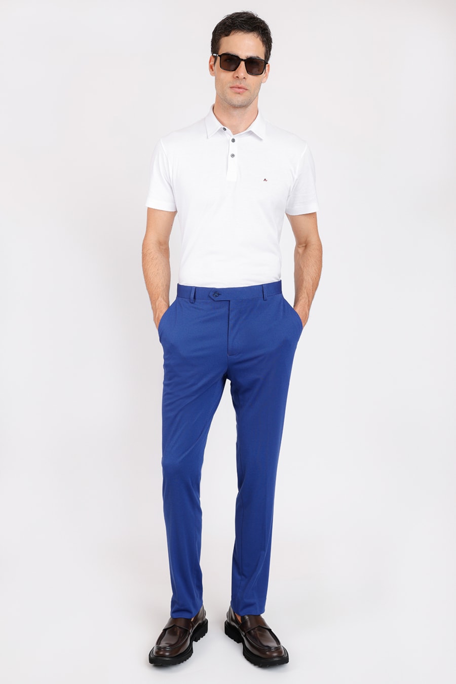 Calça Alfaiataria Super Slim Malha Azul Bic — foto 2 de 6