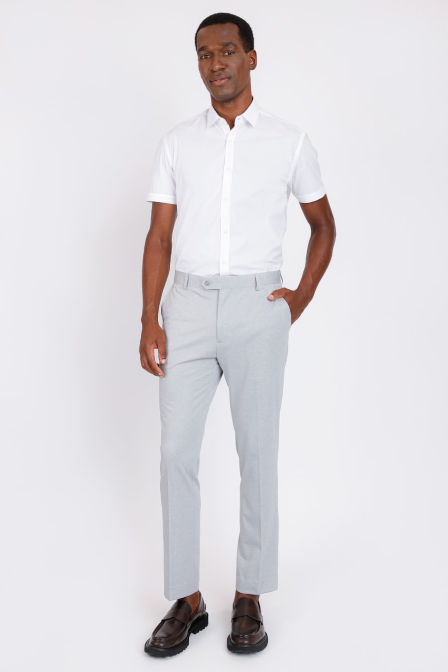 Calça Alfaiataria Super Slim Malha Cinza — foto 2 de 6