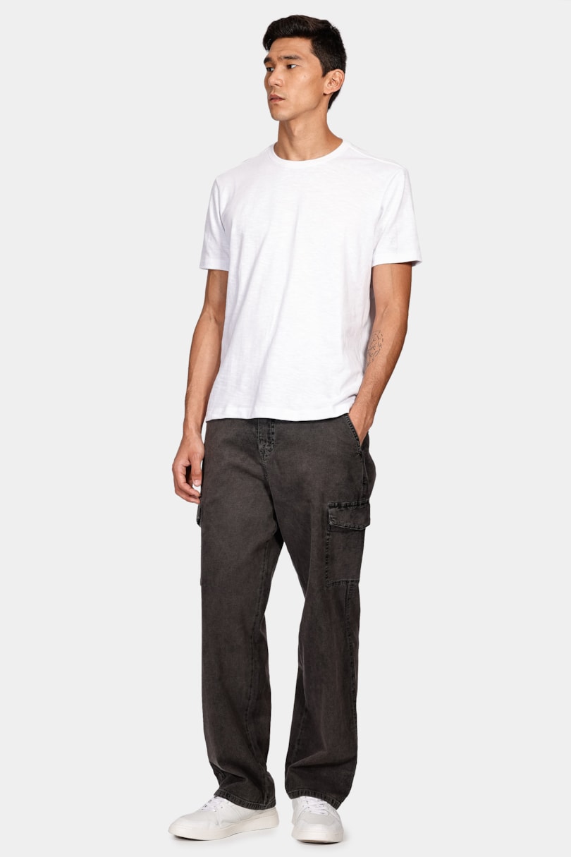 Calça Ampla Cargo Canvas Off Bl Preto