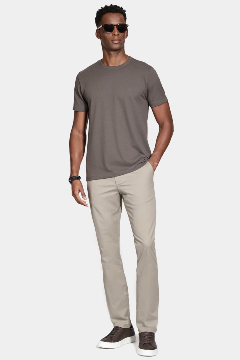 Calça Chino Algodão Premium Básica Cinza Rato