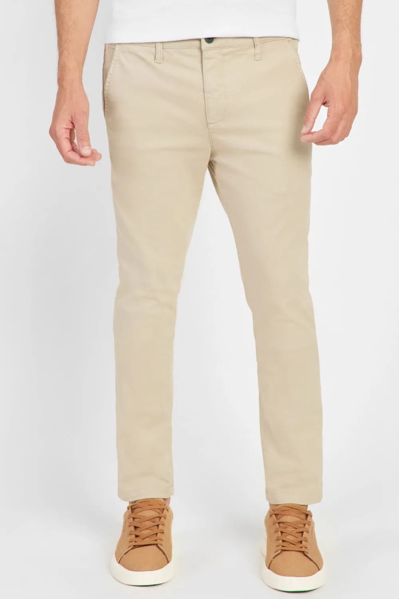 Calça Chino Bolso Reto Color Sólida Areia