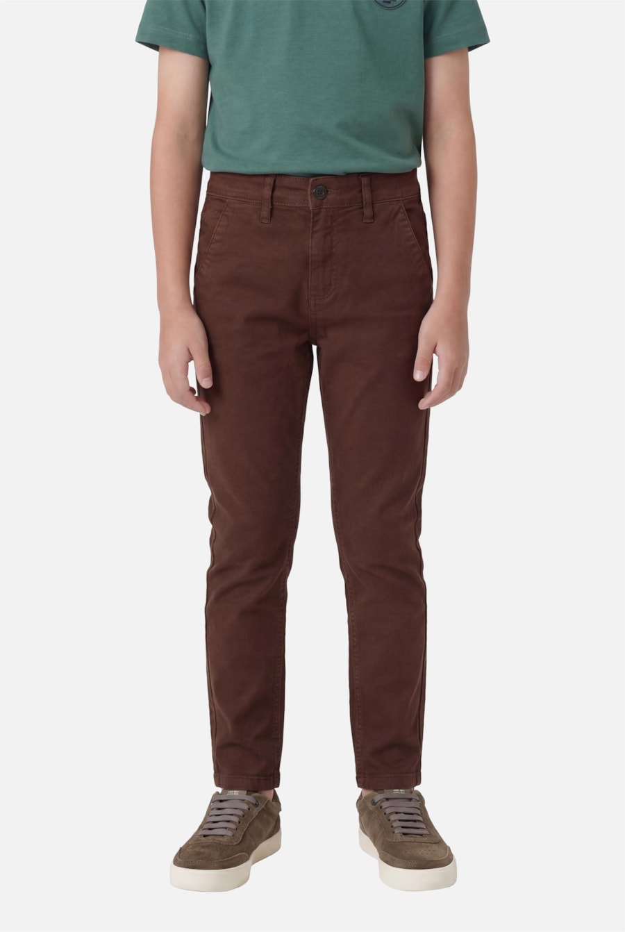 Calça Chino Infantil Bolso Reto Cacau — foto 1 de 4
