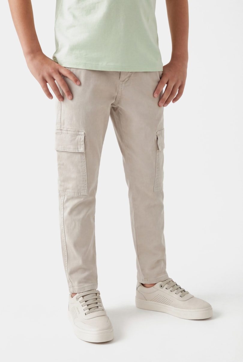 Calça Chino Infantil Color Cargo Areia
