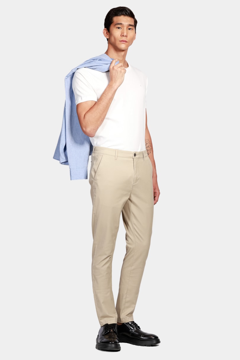 Calça Chino Skinny Clássica Sarja Areia