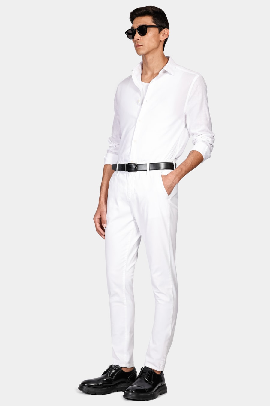 Calça Chino Skinny Sarjada Branco Osso — foto 2 de 5