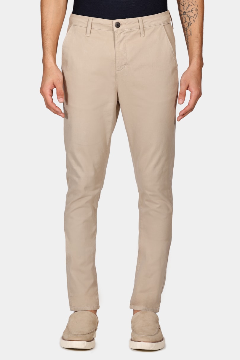 Calça Chino Skinny Sarjada Cáqui