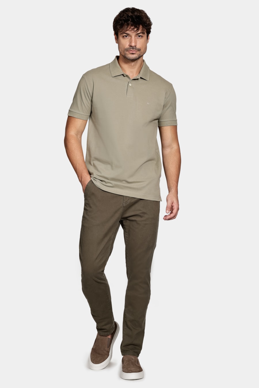 Calça Chino Skinny Sarjada Verde Militar — foto 2 de 6