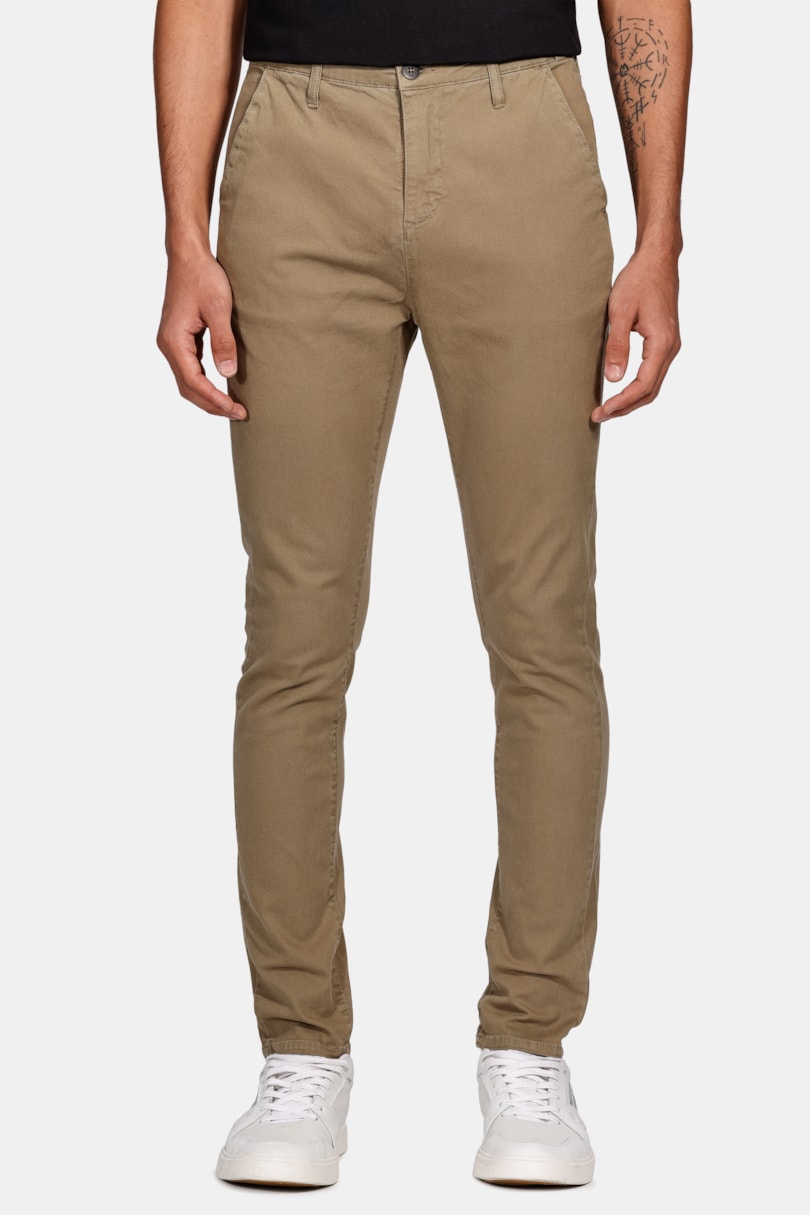 Calça Chino Skinny Sarjada Verde Oliva