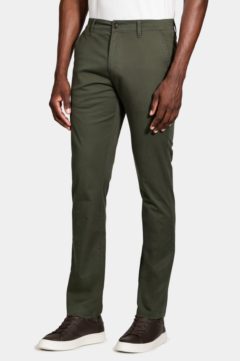 Calça Chino Slim Básica Premium Verde Militar