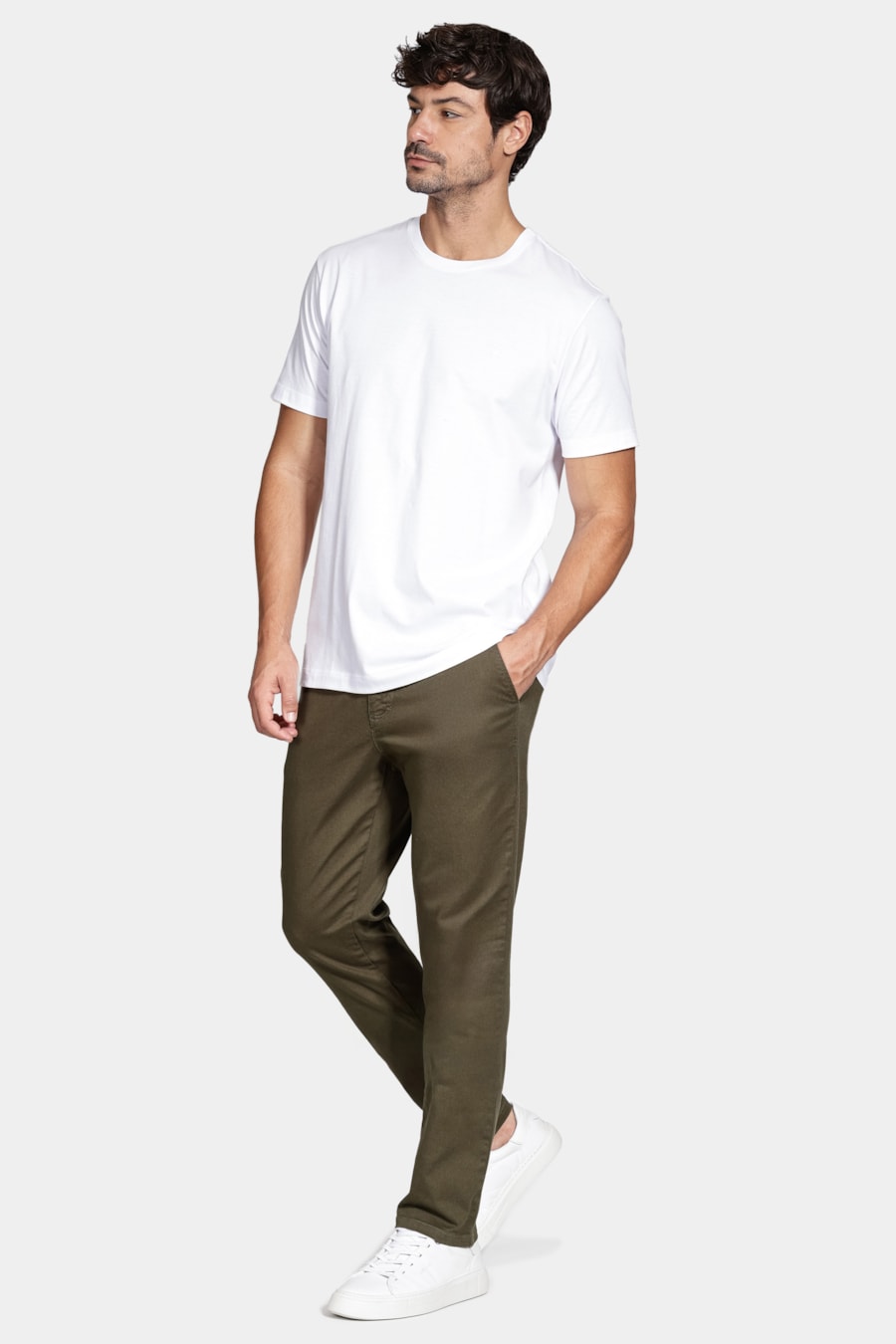 Calça Chino Slim Maquinetada Verde Militar — foto 2 de 6