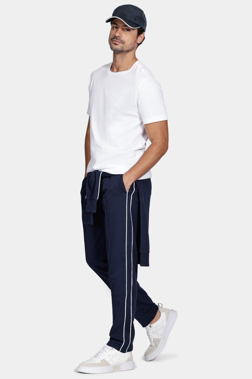 Calça de Moletom de Textura Piquet Navy