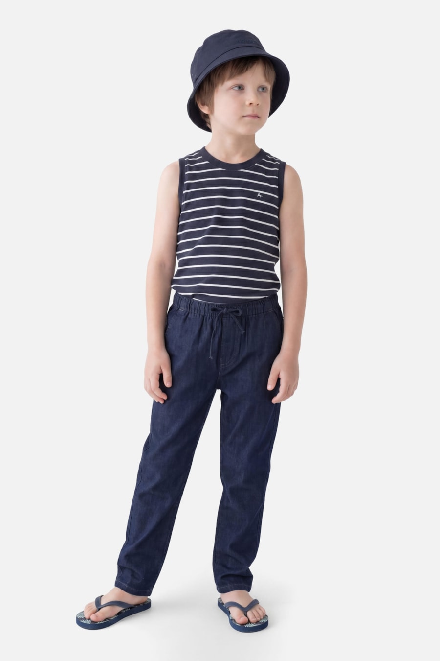 Calça Infantil Cós Elástico Linho Marinho — foto 2 de 4