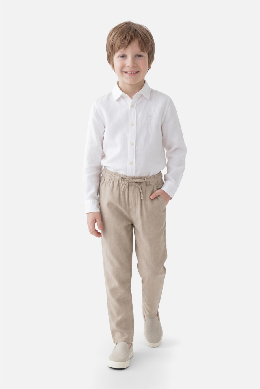 Calça Infantil Cós Elástico Linho Natural — foto 3 de 4