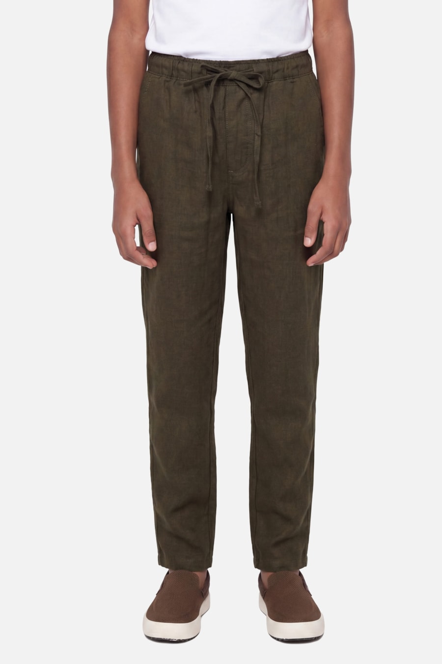 Calça Infantil Cós Elástico Linho Verde Militar — foto 1 de 4