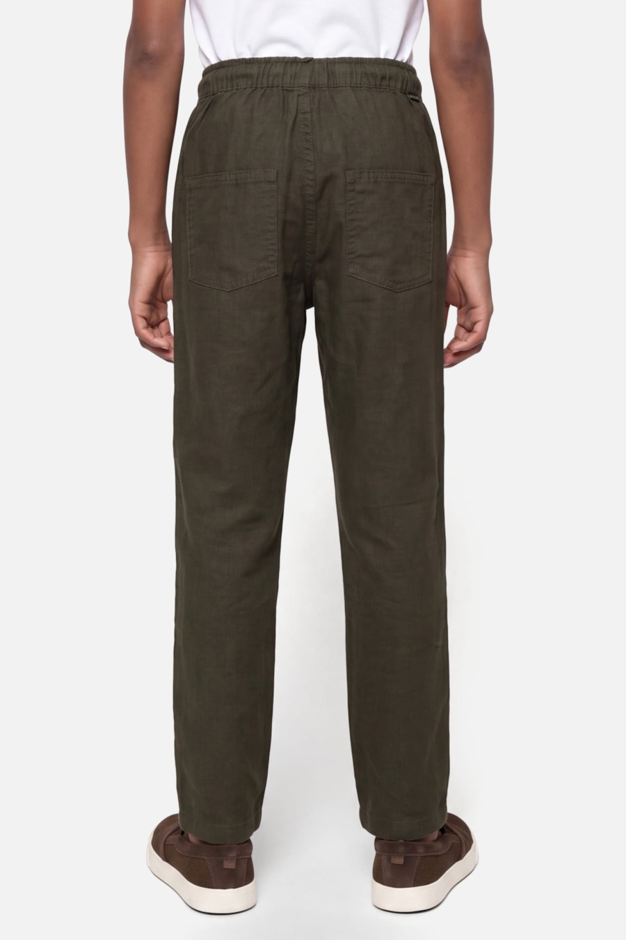 Calça Infantil Cós Elástico Linho Verde Militar — foto 3 de 4