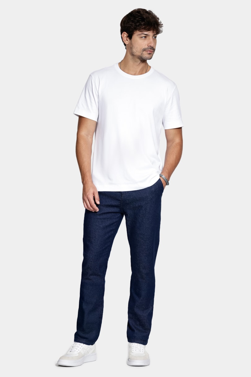 Calça Jeans Chino Slim Raw Azul Escuro