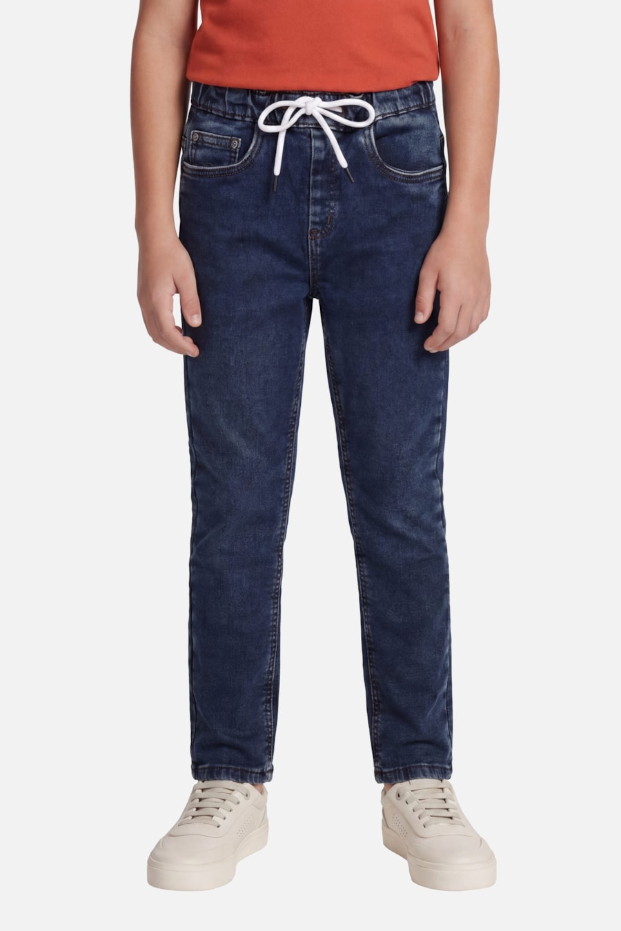 Calça Jeans Com Cós Elástico Azul Escuro — foto 1 de 4