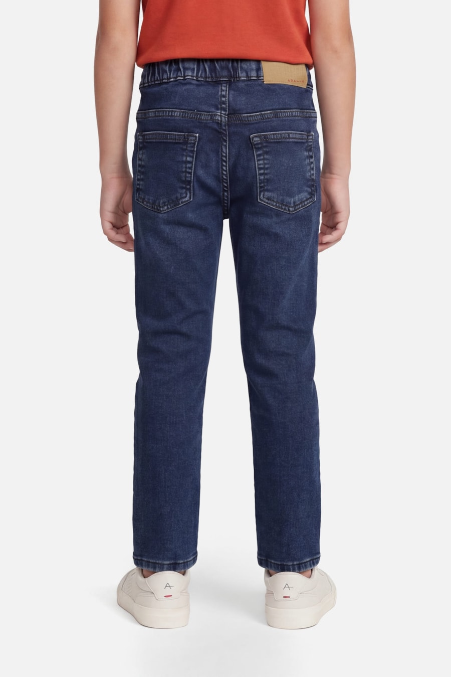 Calça Jeans Com Cós Elástico Azul Escuro — foto 3 de 4