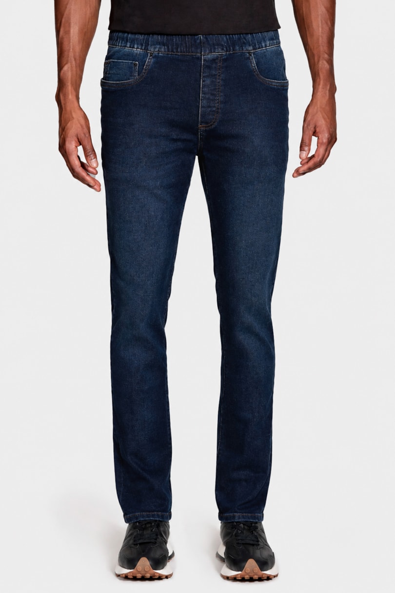 Calça Jeans Jogger Slim Moletom Azul Escuro