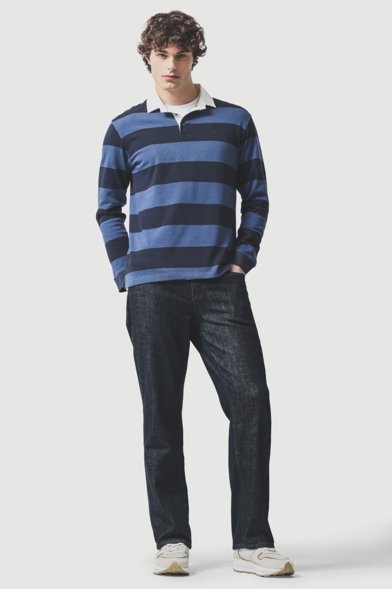 Calça Jeans Reta Amaciada Azul Escuro