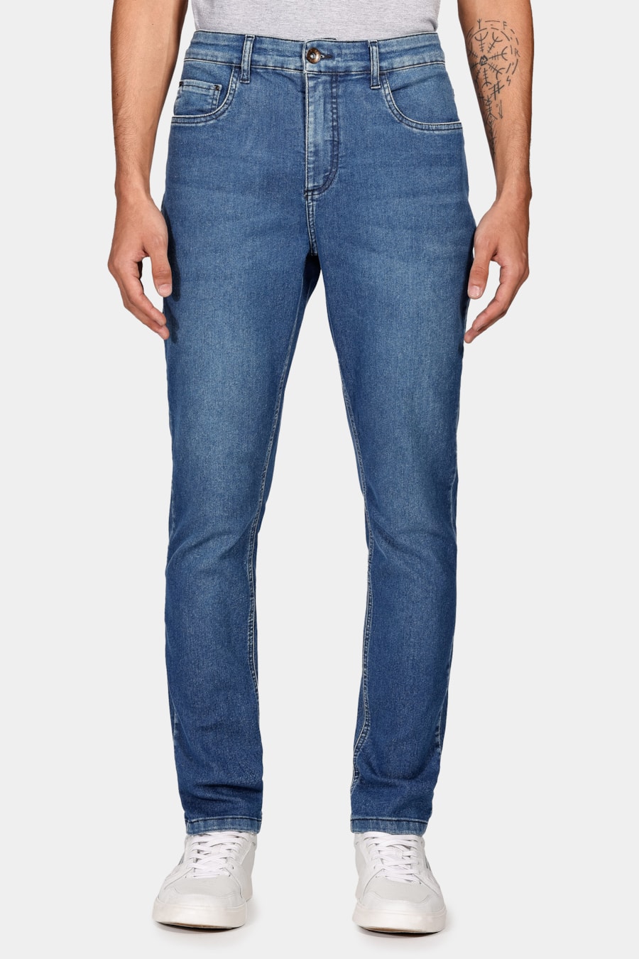 Calça Jeans Skinny Média Vintage Azul Médio — foto 1 de 5