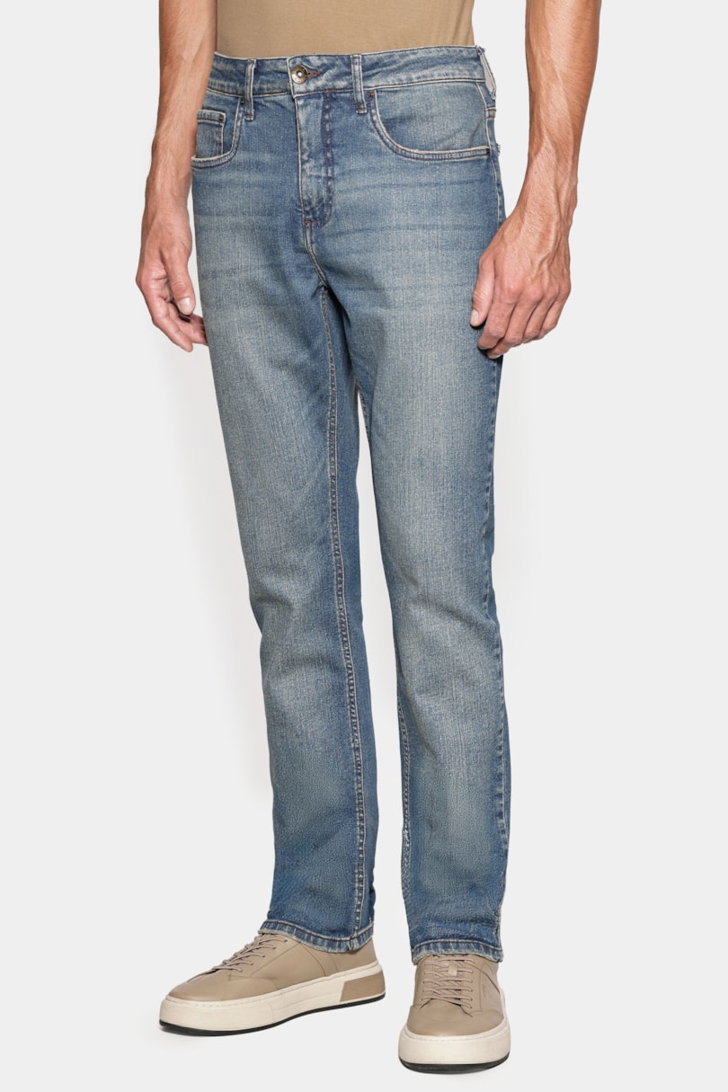 Calça Jeans Slim Blue Sobretinta Azul Medio